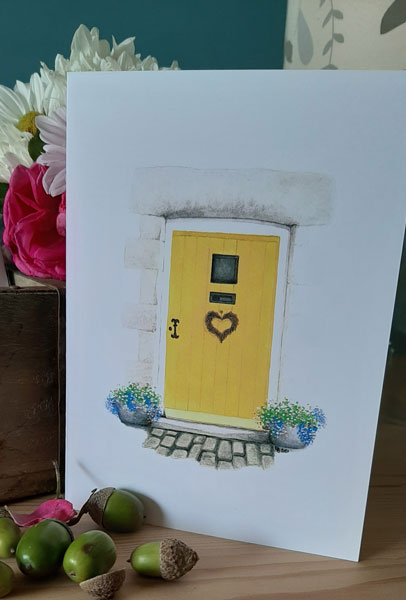 Yellow Doorway printed cards - DB House Portraits