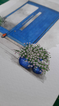 blue door and flowers - DB House Portraits