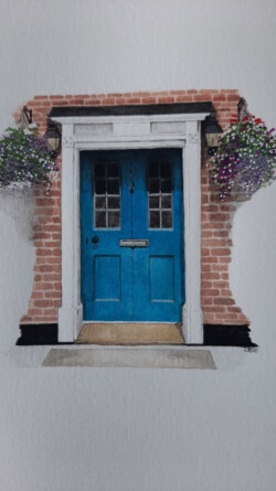 Blue door with brick detail - DB House Portraits