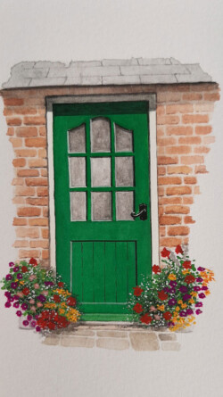 Green door and flowers - DB House Portraits